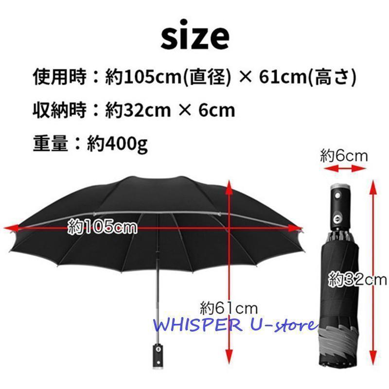 逆さ傘 LEDライト付き 折りたたみ傘 雨傘 晴雨兼用 折り畳み傘 傘 逆折り ワンタッチ 自動開閉 撥水加工 10本骨 日傘 梅雨対策 日傘雨傘兼用｜rururu-store｜11