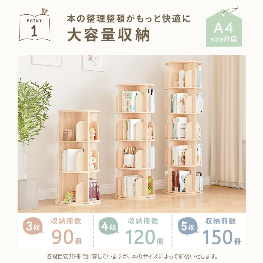 MRG JAPAN 本棚 回転 回転式本棚 3段 4段 5段 絵本ラック 木製 ブック