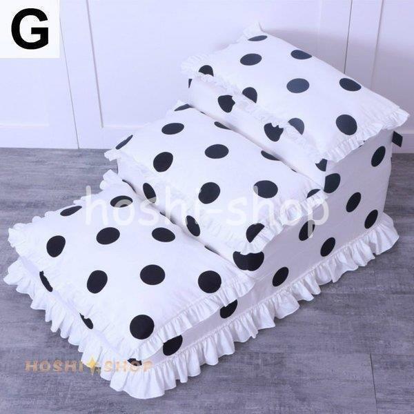 お値下げ ペット 犬 猫 階段 ステップ 段差移動 補助階段 柔らかい クッション 3段 無地 チェック柄 ドット柄 フリル 花柄 レース ドッグ キャット ホワイト 【JSB2470549505】(14586円)