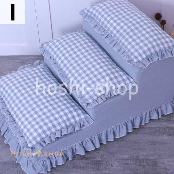 お値下げ ペット 犬 猫 階段 ステップ 段差移動 補助階段 柔らかい クッション 3段 無地 チェック柄 ドット柄 フリル 花柄 レース ドッグ キャット ホワイト 【JSB2470549505】(14586円)