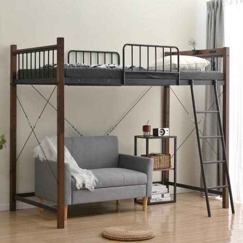 ロフトベッド シングル コンセント付き パイプベッド ハイタイプ 北欧風 おしゃれ 金属 子供用 大人用 子供部屋 スチール ベッド 一年保証 weight