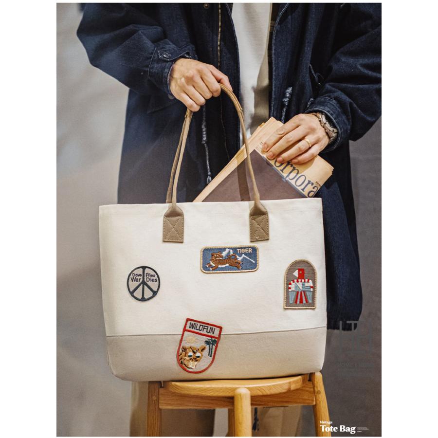 2way トートバッグ キャンバス メンズ レディース 大きめ A4サイズ対応 おしゃれ ワッペン 本革 大容量 横長 帆布 キャンバスバッグ 手提げバッグ プレゼント | ホームアイホーム | 13