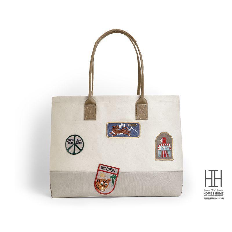 2way トートバッグ キャンバス メンズ レディース 大きめ A4サイズ対応 おしゃれ ワッペン 本革 大容量 横長 帆布 キャンバスバッグ 手提げバッグ プレゼント | ホームアイホーム | 15