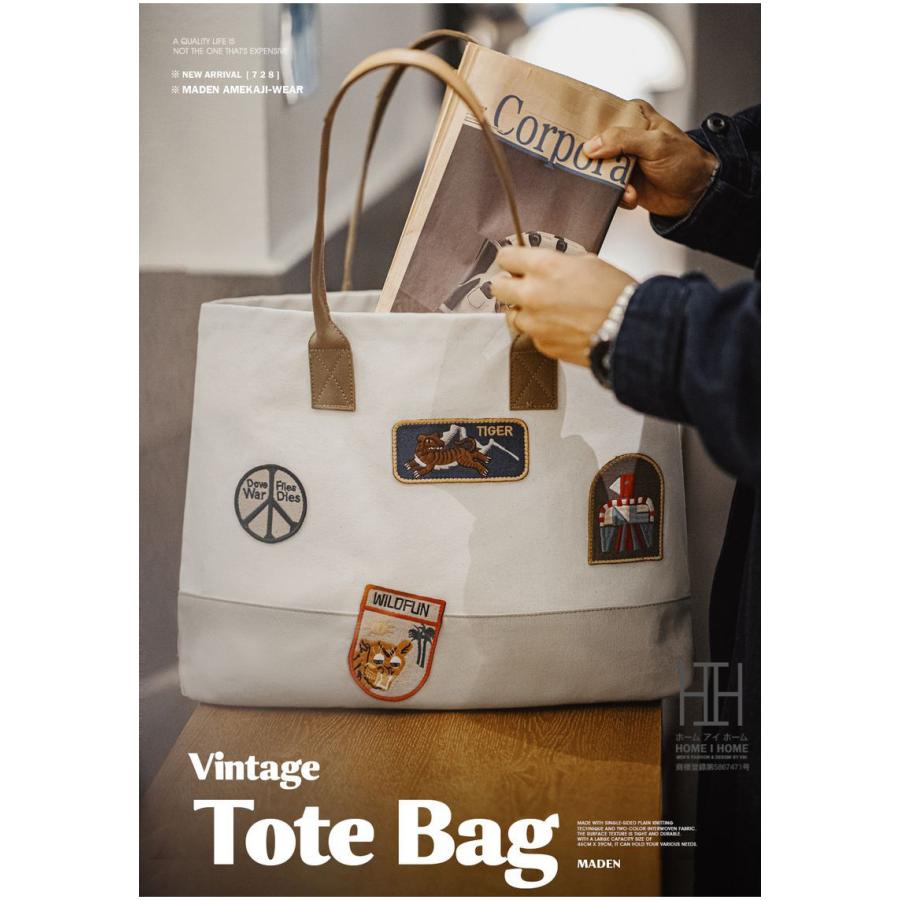 2way トートバッグ キャンバス メンズ レディース 大きめ A4サイズ対応 おしゃれ ワッペン 本革 大容量 横長 帆布 キャンバスバッグ 手提げバッグ プレゼント | ホームアイホーム | 03