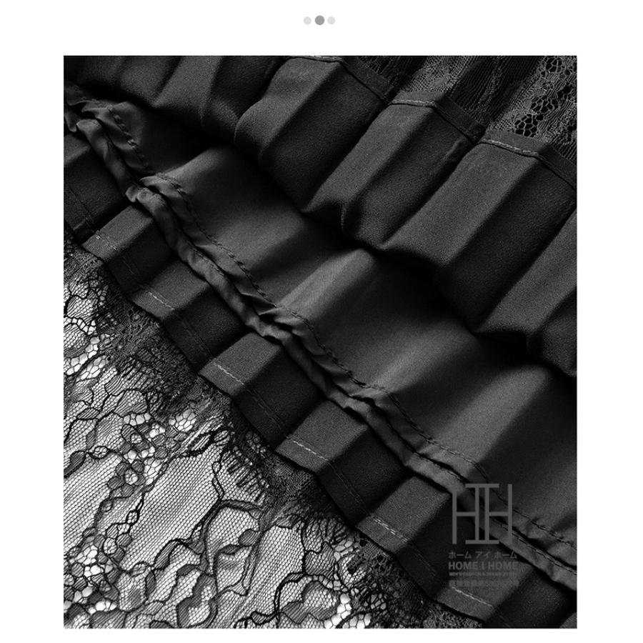 プリーツスカート ロングスカート レディース レース切り替え 通勤 台形スカート 体型カバー ミモレ丈 ロング フレア Aライン ウエストゴム 大人 上品 ブラック | ホームアイホーム | 13