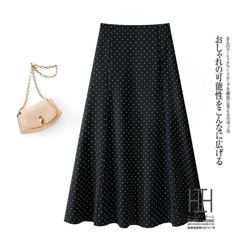 スカート オフィス レディース Aライン プリントスカート ロングスカート フレアスカート フレア ロング 水玉 柄 ドット 後ろゴム きれいめ オフィスカジュアル | ホームアイホーム