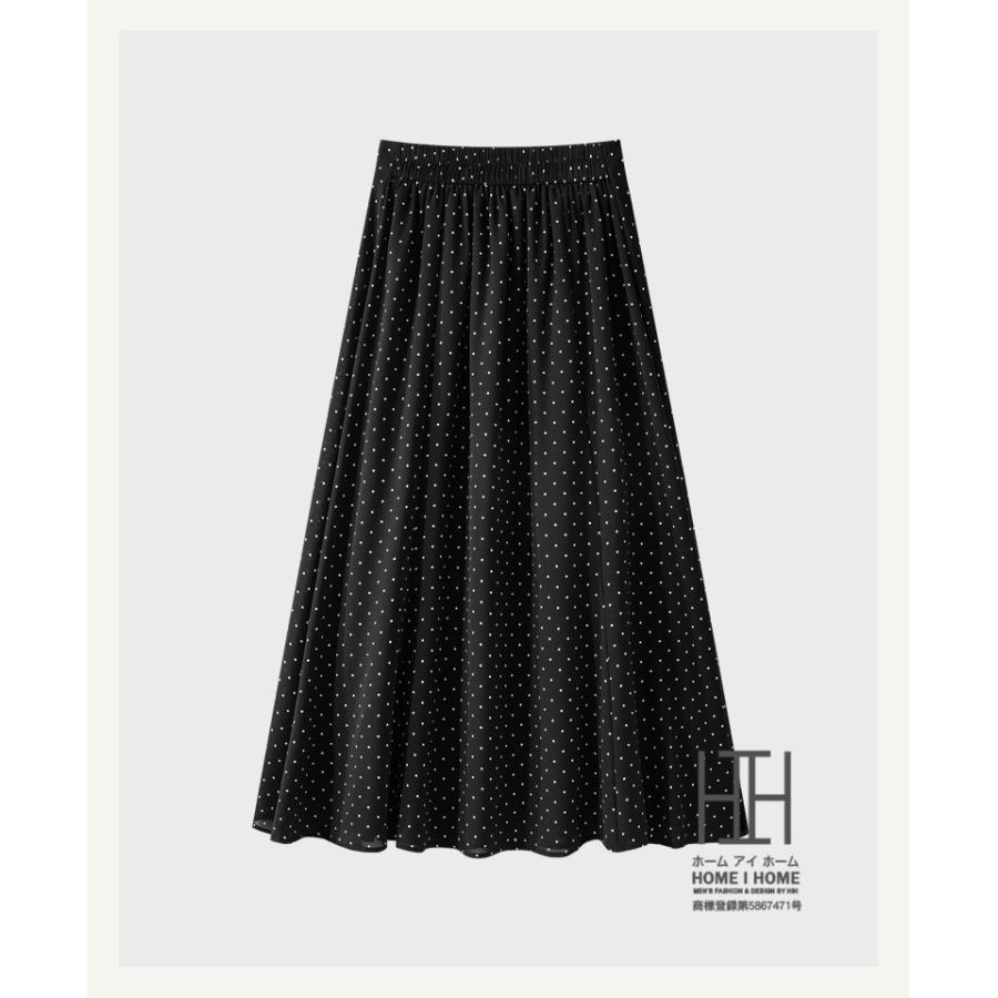 スカート オフィス レディース Aライン プリントスカート ロングスカート フレアスカート フレア ロング 水玉 柄 ドット 後ろゴム きれいめ オフィスカジュアル | ホームアイホーム | 03