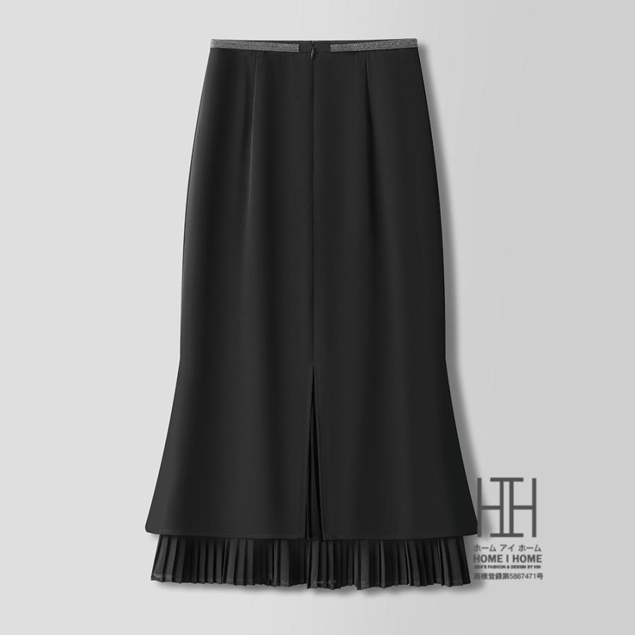 マーメイドスカート プリーツ切り替え ロングスカート レディース ストレッチ 脚長 美脚 体型カバー ミモレ丈 大人 上品 ブラック フォーマル ギャザースカート | ホームアイホーム