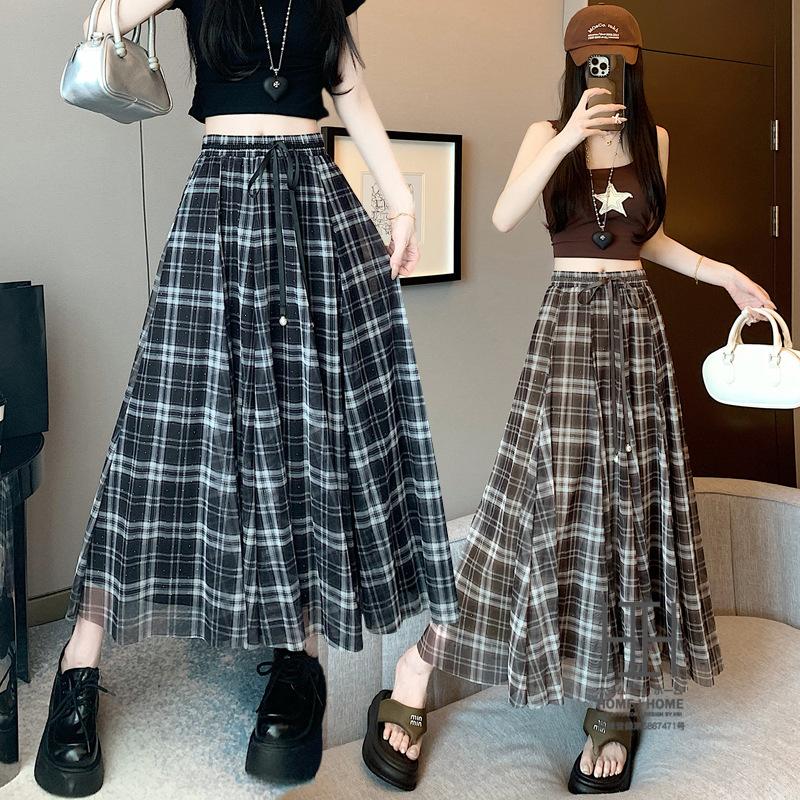 スカート 着痩せ 高見え チュールスカート チェック柄 ロング ボリューム チュール 春 夏 秋 冬 大人 フレアスカート aライン フレア 大きいサイズ 脚長効果 | ホームアイホーム