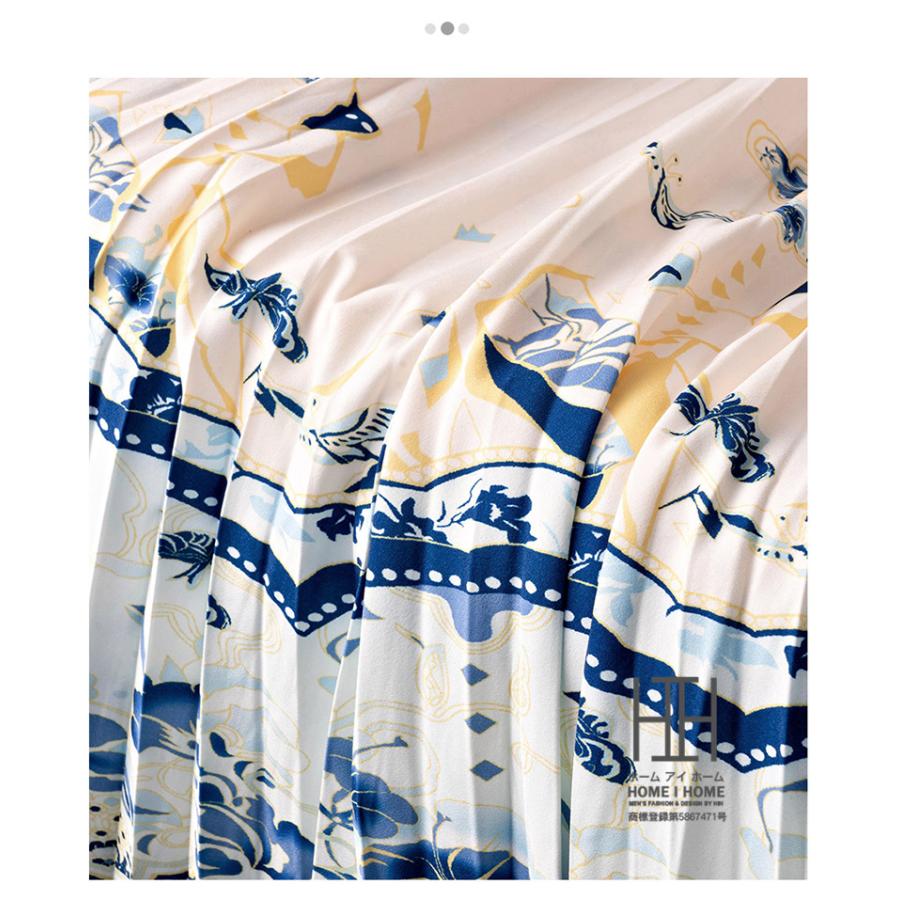 水墨画 プリーツスカート レディース 通気性 清涼 Aライン 体型カバー 脚長 着痩せ ウエストゴム 涼しい リラックス ストレスフリー カジュアル フレア | ホームアイホーム | 13