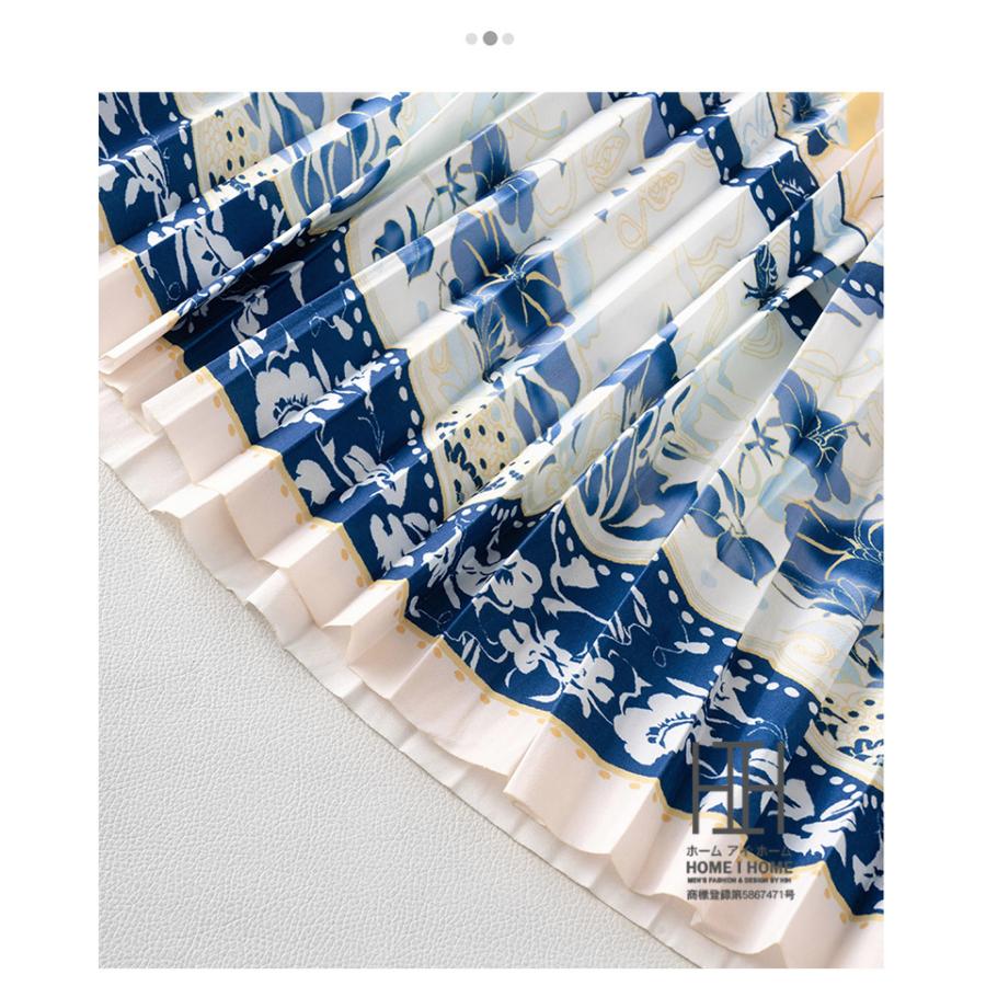 水墨画 プリーツスカート レディース 通気性 清涼 Aライン 体型カバー 脚長 着痩せ ウエストゴム 涼しい リラックス ストレスフリー カジュアル フレア | ホームアイホーム | 14