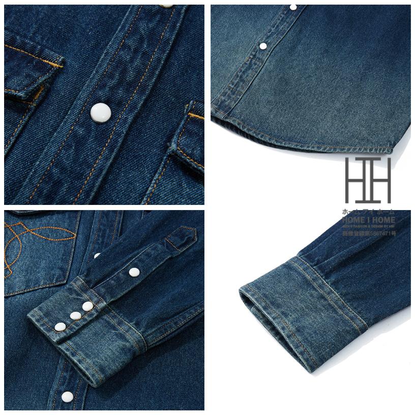 ウエスタン シャツ ダンガリーシャツ デニムシャツ メンズ 長袖 10oz デニム ヘビーウェイト コットン ビンテージ 両ポケット おしゃれ インディゴ ホワイト | ホームアイホーム | 14