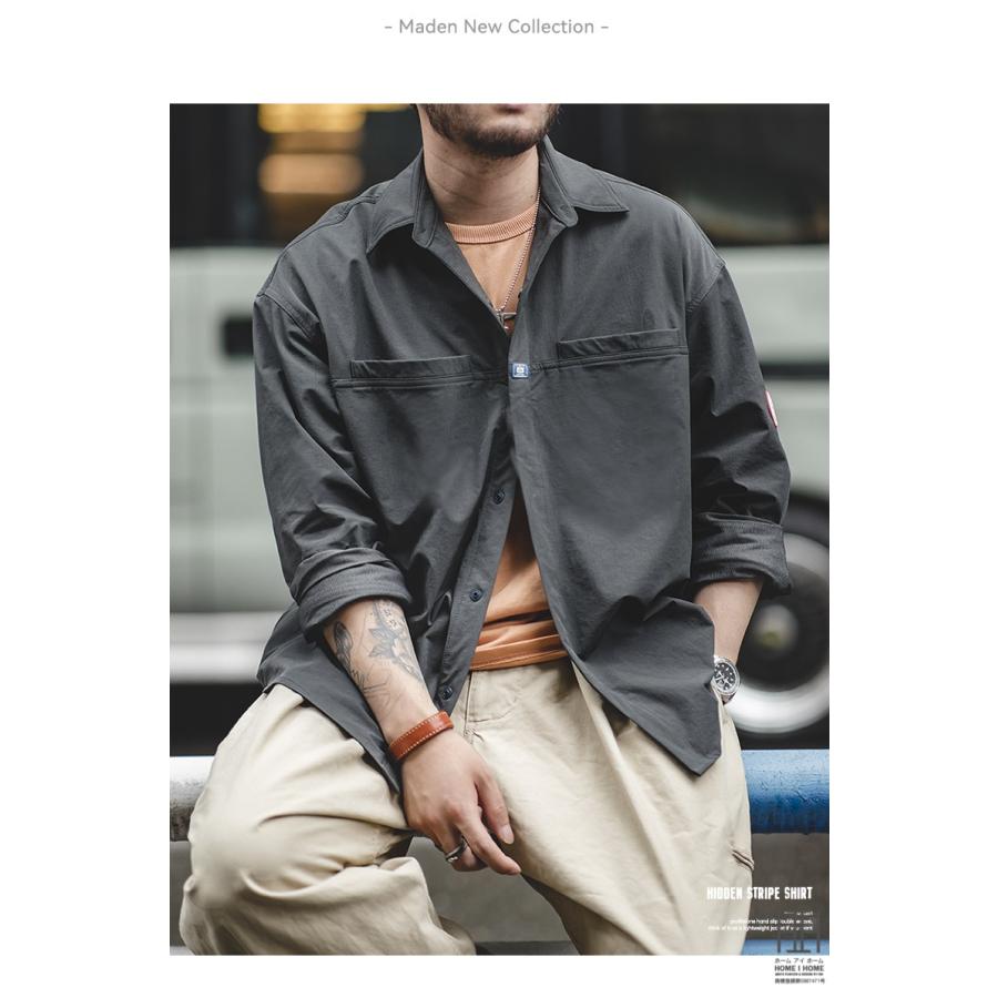 カジュアルシャツ シャツジャケット メンズ 長袖 大きいサイズ ナイロンジャケット ストレッチ 両ポケット スナップボタン アウトドア シワになりにくい | ホームアイホーム | 05