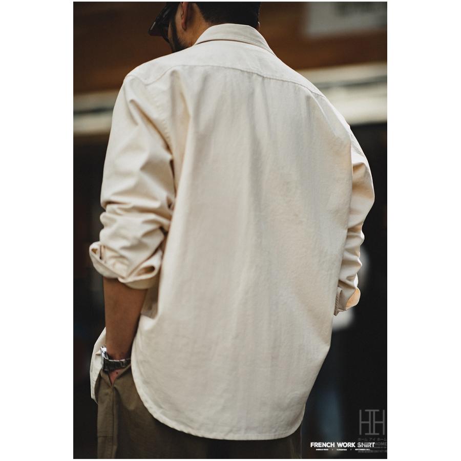 ワークシャツ シャツジャケット メンズ 長袖 無地 綿 大きいサイズ ベージュ レギュラーカラー フレンチワークアウター ジャケット ミリタリーシャツ おしゃれ | ホームアイホーム | 12