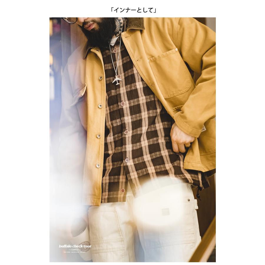 シャツ メンズ 長袖シャツ シャツジャケット チェック柄 アメカジ カジュアル ライトアウター 大きいサイズ ゆったり 立体感 凹凸感 ウェストドローコード 春 秋 | ホームアイホーム | 14