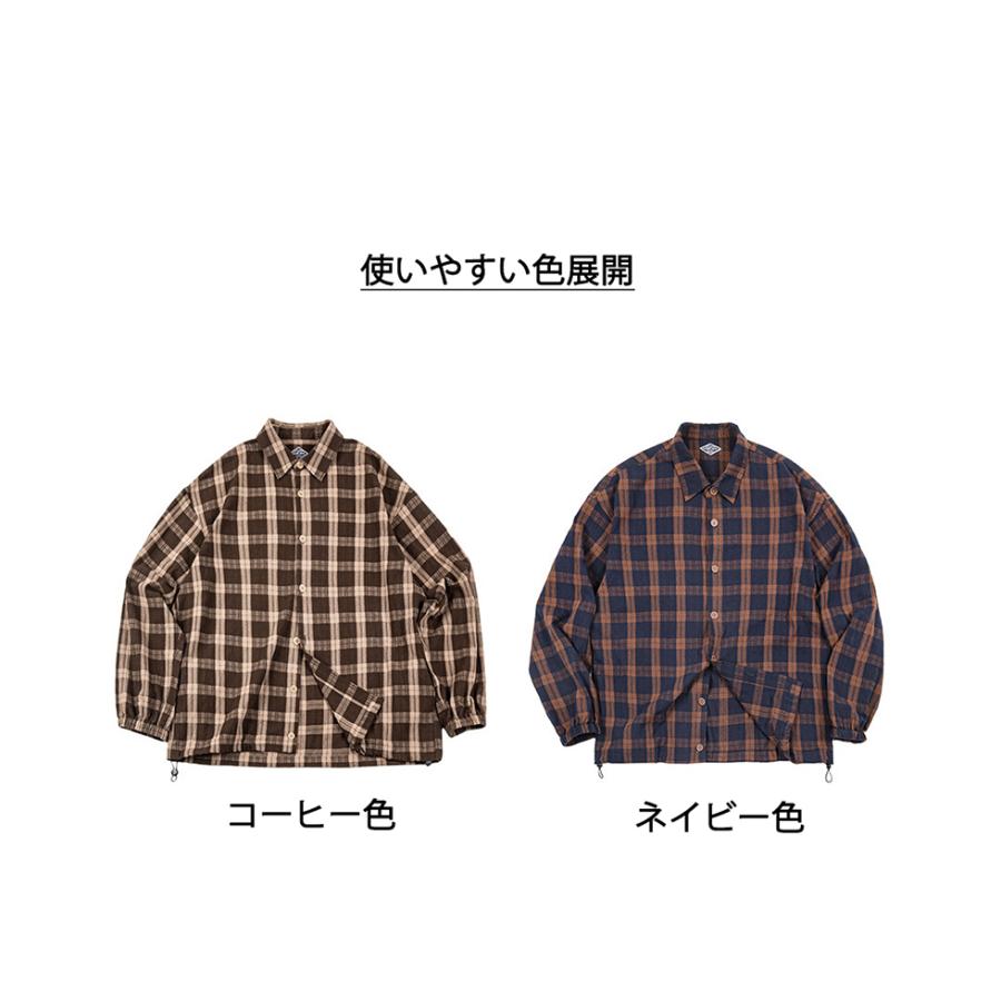 シャツ メンズ 長袖シャツ シャツジャケット チェック柄 アメカジ カジュアル ライトアウター 大きいサイズ ゆったり 立体感 凹凸感 ウェストドローコード 春 秋 | ホームアイホーム | 05