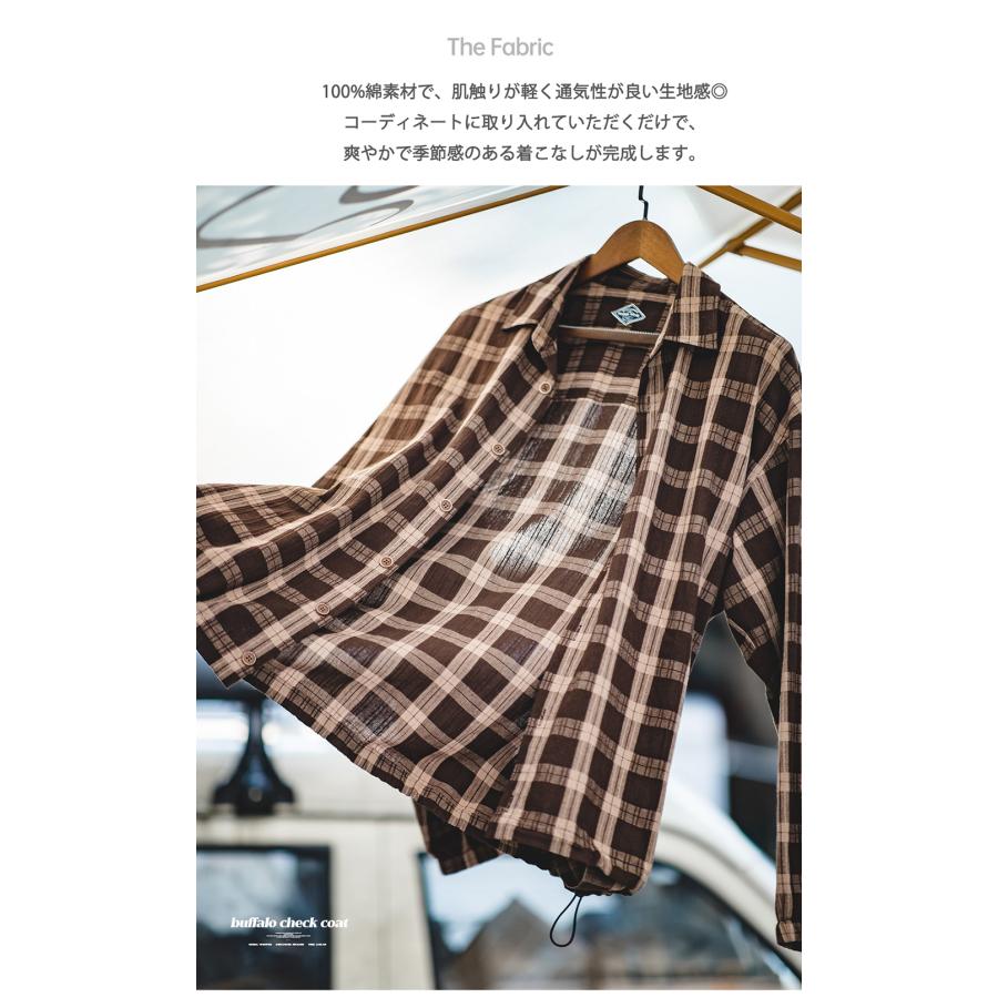 シャツ メンズ 長袖シャツ シャツジャケット チェック柄 アメカジ カジュアル ライトアウター 大きいサイズ ゆったり 立体感 凹凸感 ウェストドローコード 春 秋 | ホームアイホーム | 07