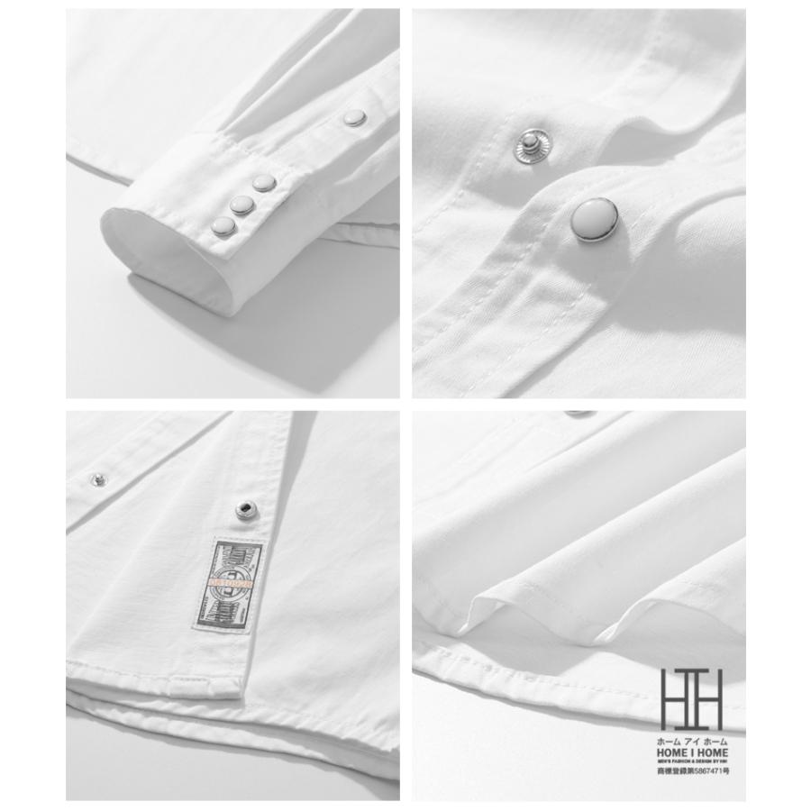 ウェスタンシャツ デニムシャツ メンズ 長袖 ストライプデニム ヘビーウェイト ダンガリー ヴィンテージ 白シャツ カジュアル アメカジ 両ポケット おしゃれ | ホームアイホーム | 11