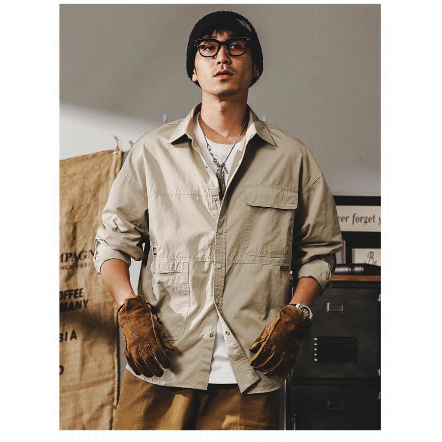 ライトジャケット メンズ 無地 アメカジ ミリタリー ワークシャツ カジュアルシャツ スナップボタン メンズファッション 大きいポケット 秋冬 | ホームアイホーム | 14