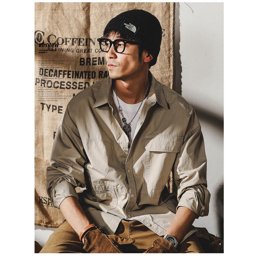 ライトジャケット メンズ 無地 アメカジ ミリタリー ワークシャツ カジュアルシャツ スナップボタン メンズファッション 大きいポケット 秋冬 | ホームアイホーム | 16