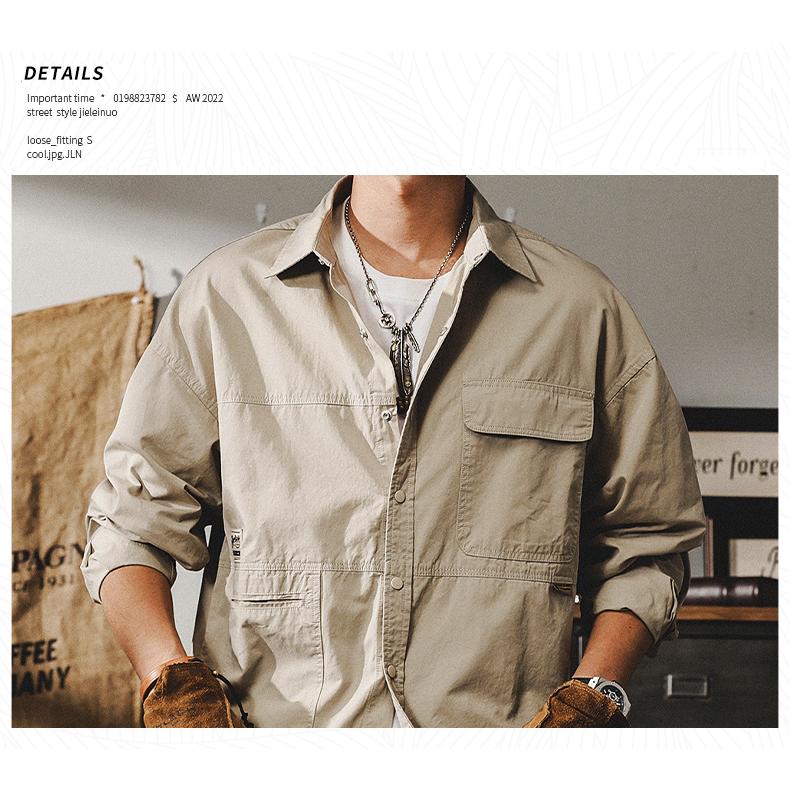 ライトジャケット メンズ 無地 アメカジ ミリタリー ワークシャツ カジュアルシャツ スナップボタン メンズファッション 大きいポケット 秋冬 | ホームアイホーム | 17