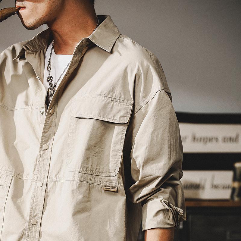 ライトジャケット メンズ 無地 アメカジ ミリタリー ワークシャツ カジュアルシャツ スナップボタン メンズファッション 大きいポケット 秋冬 | ホームアイホーム | 05