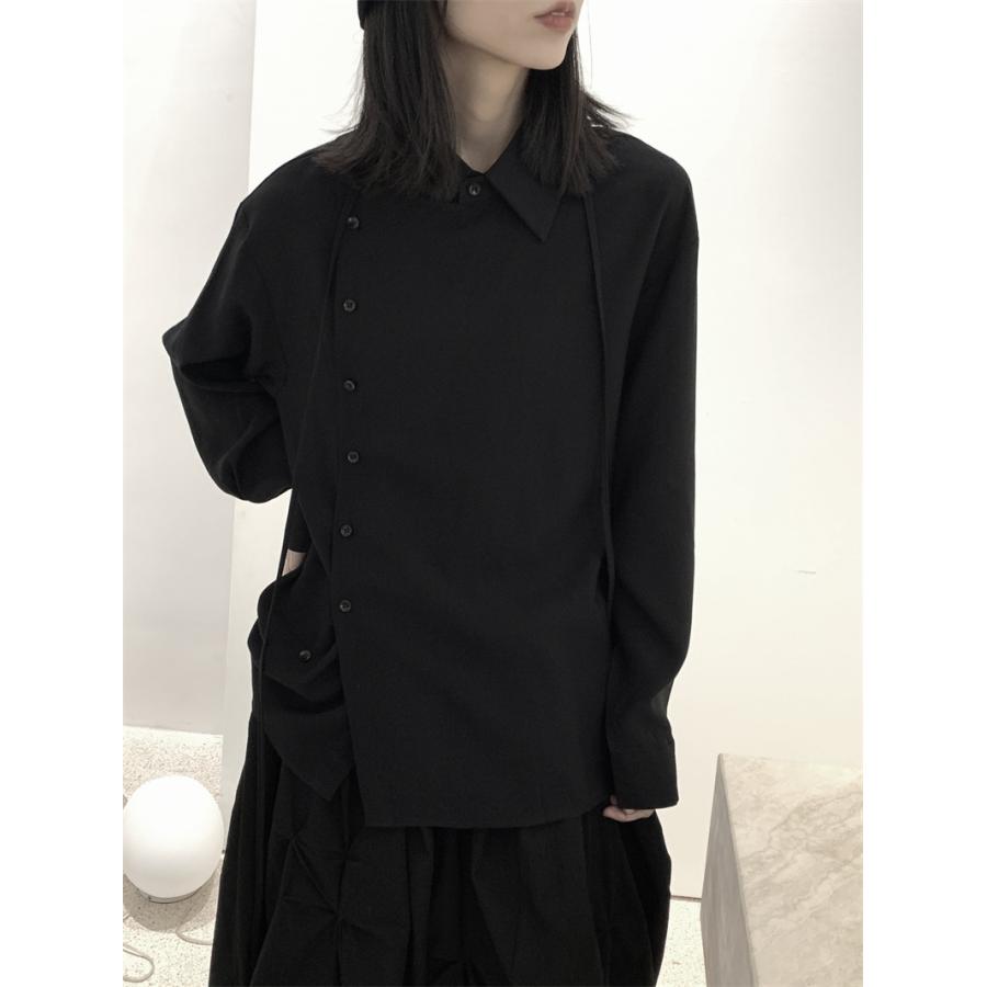 長袖シャツ ブラウス レディース トップス デザイン オリジナル 個性的 ゆったり オーバーサイズ 体型カバー 秋冬おしゃれ キレイめ | ホームアイホーム | 01