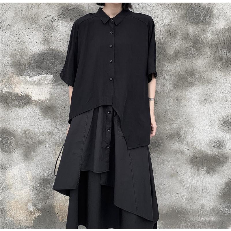 シャツ ブラウス レディース 五分袖 個性デザイン オリジナル 不規則 白 黒 ゆったり 体型カバー キレイめ 大きいサイズ おしゃれ | ホームアイホーム