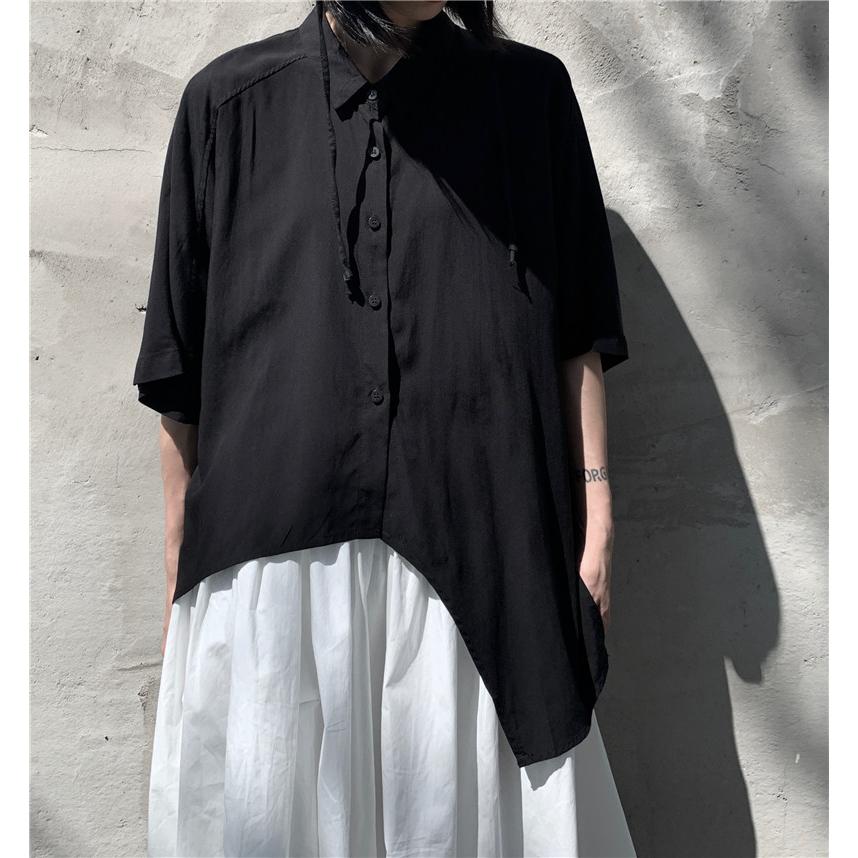 シャツ ブラウス レディース 五分袖 個性デザイン オリジナル 不規則 白 黒 ゆったり 体型カバー キレイめ 大きいサイズ おしゃれ | ホームアイホーム | 11