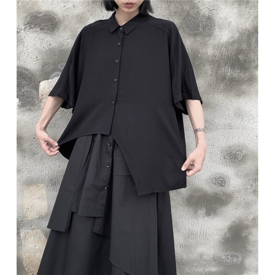 シャツ ブラウス レディース 五分袖 個性デザイン オリジナル 不規則 白 黒 ゆったり 体型カバー キレイめ 大きいサイズ おしゃれ | ホームアイホーム | 02