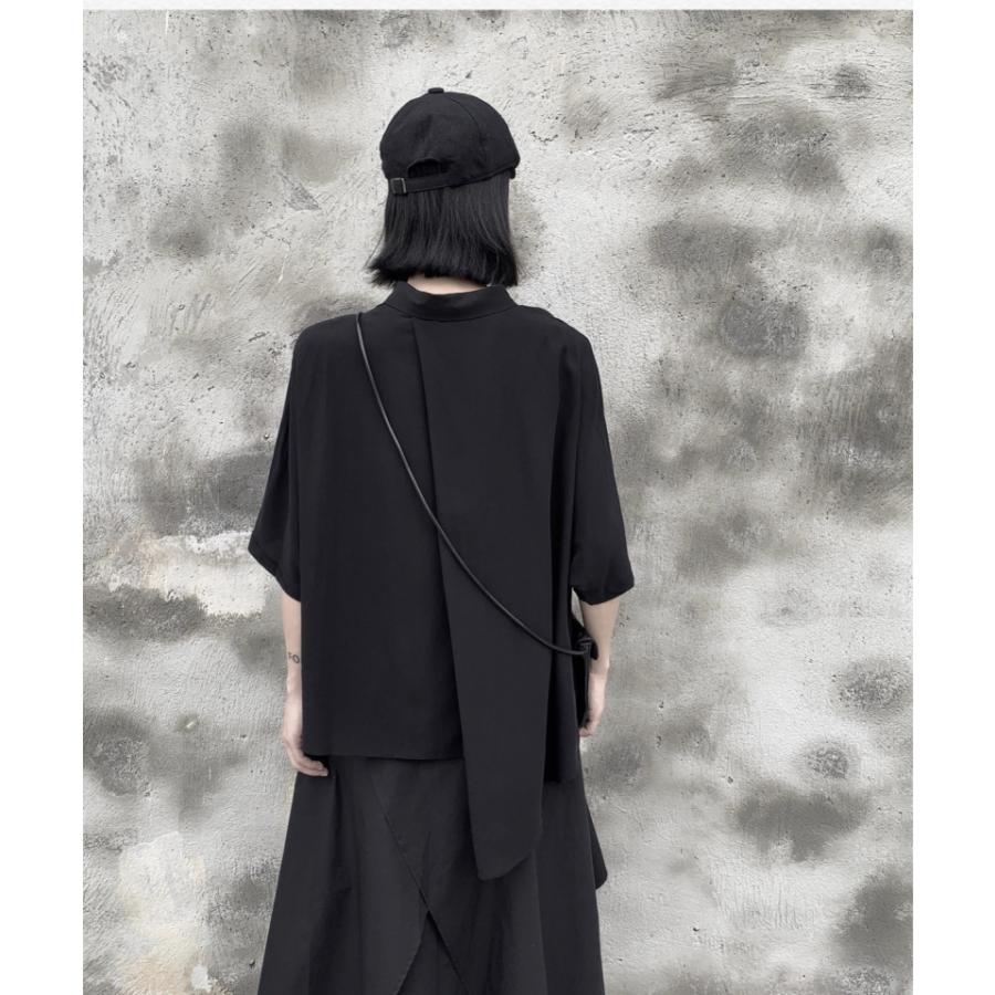 シャツ ブラウス レディース 五分袖 個性デザイン オリジナル 不規則 白 黒 ゆったり 体型カバー キレイめ 大きいサイズ おしゃれ | ホームアイホーム | 03