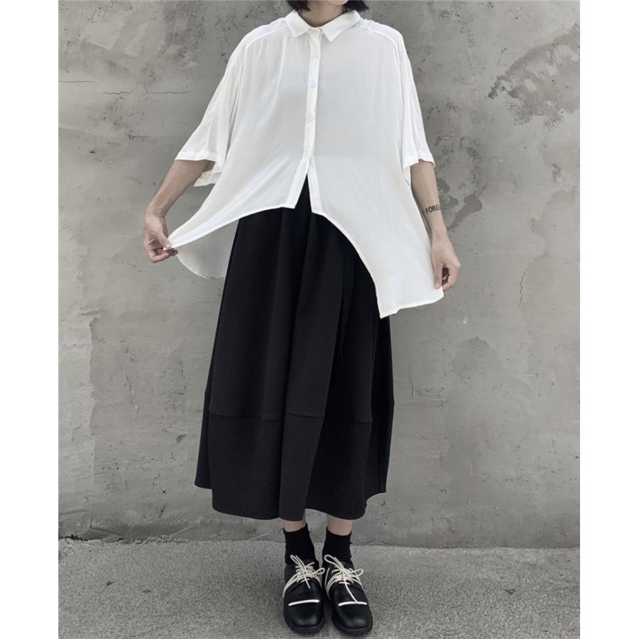 シャツ ブラウス レディース 五分袖 個性デザイン オリジナル 不規則 白 黒 ゆったり 体型カバー キレイめ 大きいサイズ おしゃれ | ホームアイホーム | 04