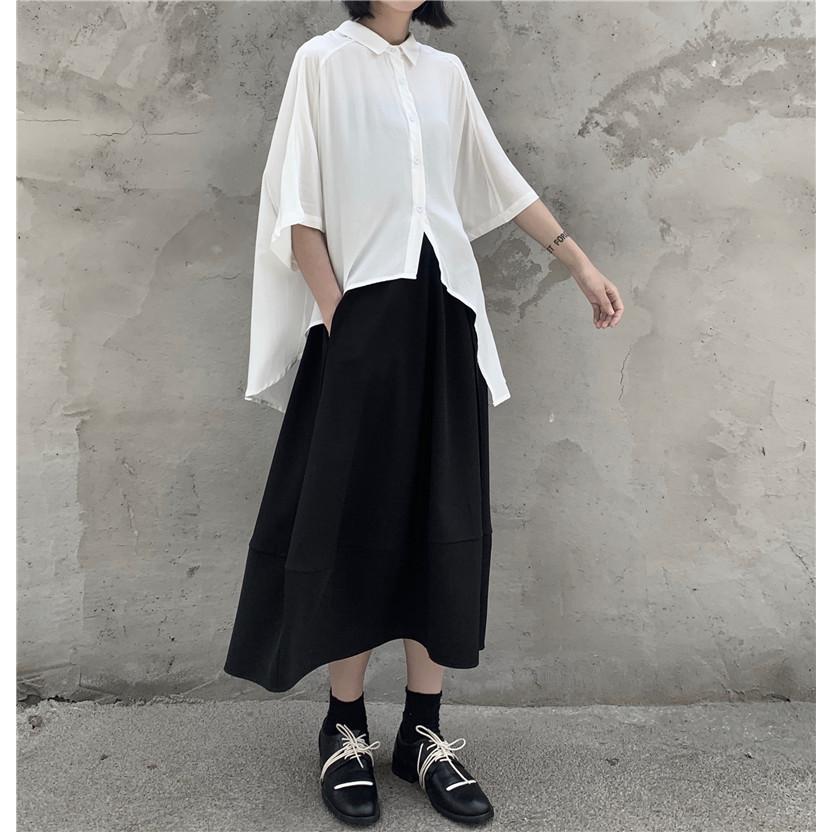 シャツ ブラウス レディース 五分袖 個性デザイン オリジナル 不規則 白 黒 ゆったり 体型カバー キレイめ 大きいサイズ おしゃれ | ホームアイホーム | 06