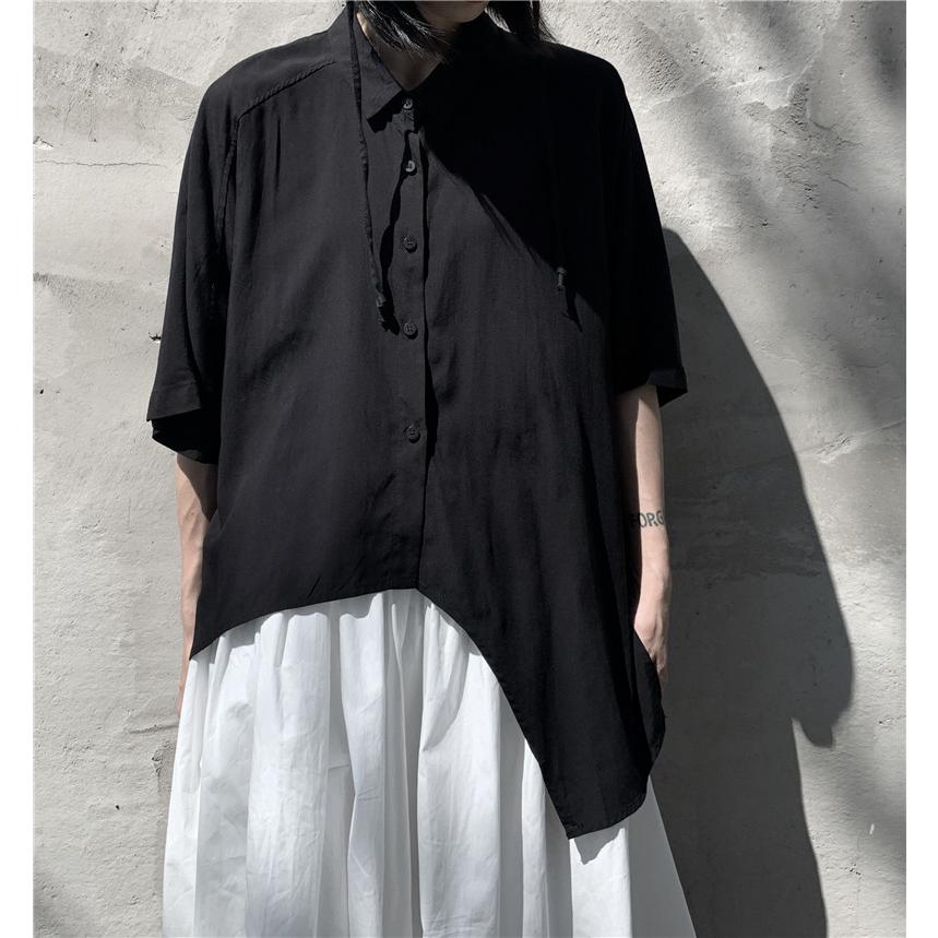 シャツ ブラウス レディース 五分袖 個性デザイン オリジナル 不規則 白 黒 ゆったり 体型カバー キレイめ 大きいサイズ おしゃれ | ホームアイホーム | 07