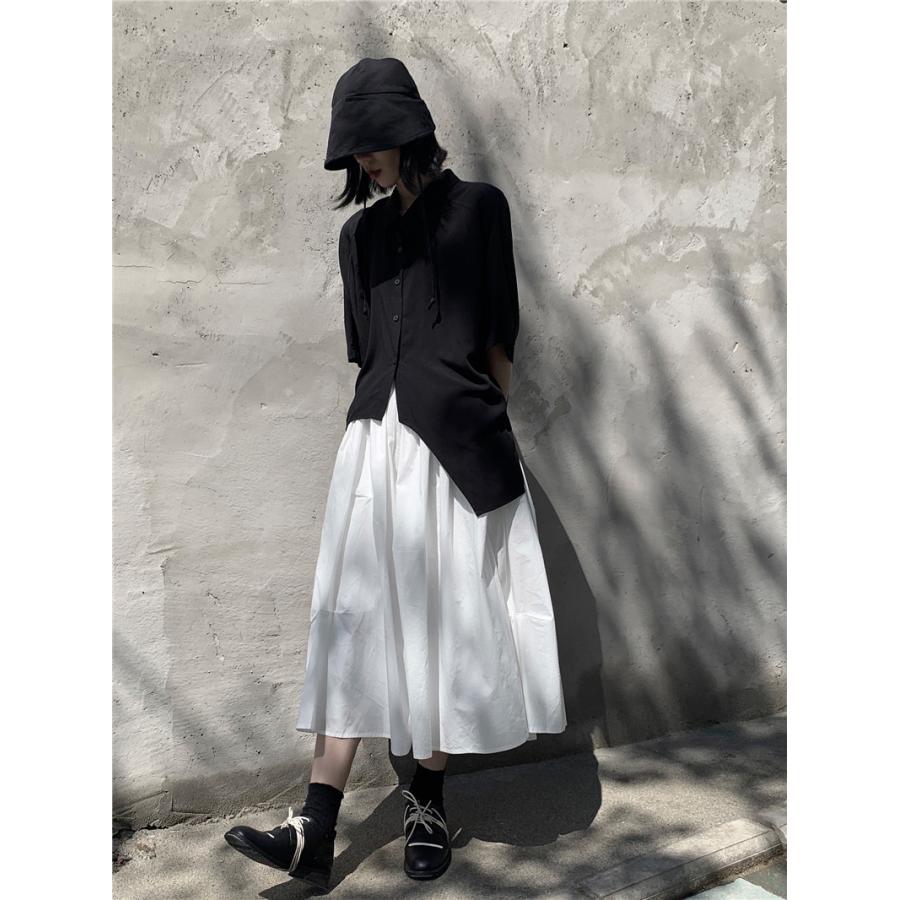 シャツ ブラウス レディース 五分袖 個性デザイン オリジナル 不規則 白 黒 ゆったり 体型カバー キレイめ 大きいサイズ おしゃれ | ホームアイホーム | 09