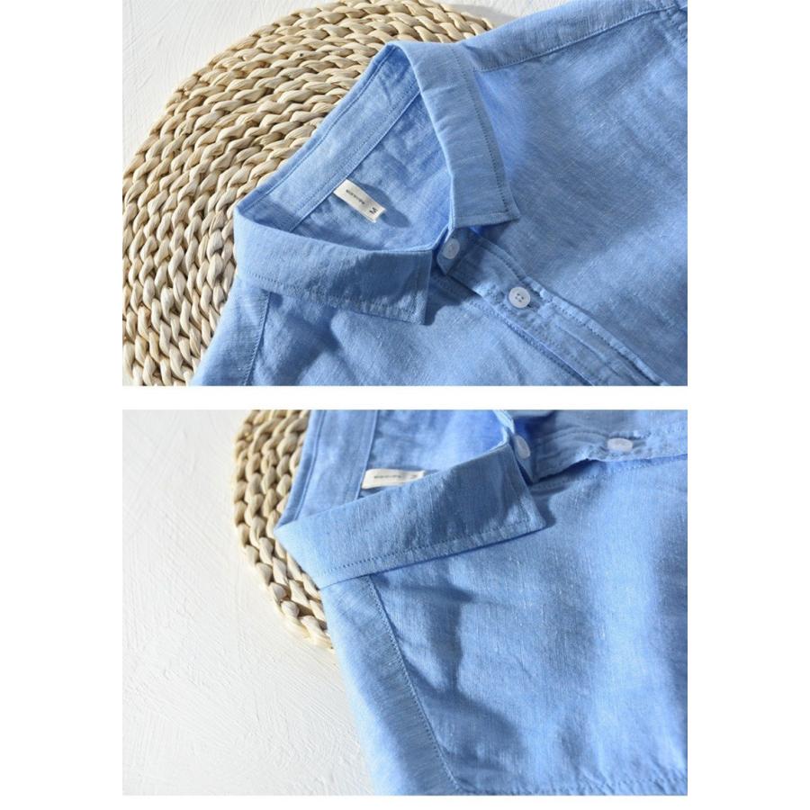 リネンシャツ メンズ 無地 長袖 麻混シャツ 白シャツ カジュアルシャツ | ホームアイホーム | 07