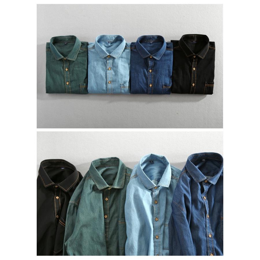 デニムシャツ メンズ カジュアル 長袖カジュアルシャツ ウォッシュ加工 デニムトップス | ホームアイホーム | 05