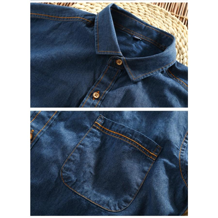 デニムシャツ メンズ カジュアル 長袖カジュアルシャツ ウォッシュ加工 デニムトップス | ホームアイホーム | 14