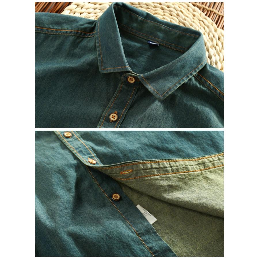 デニムシャツ メンズ カジュアル 長袖カジュアルシャツ ウォッシュ加工 デニムトップス | ホームアイホーム | 16