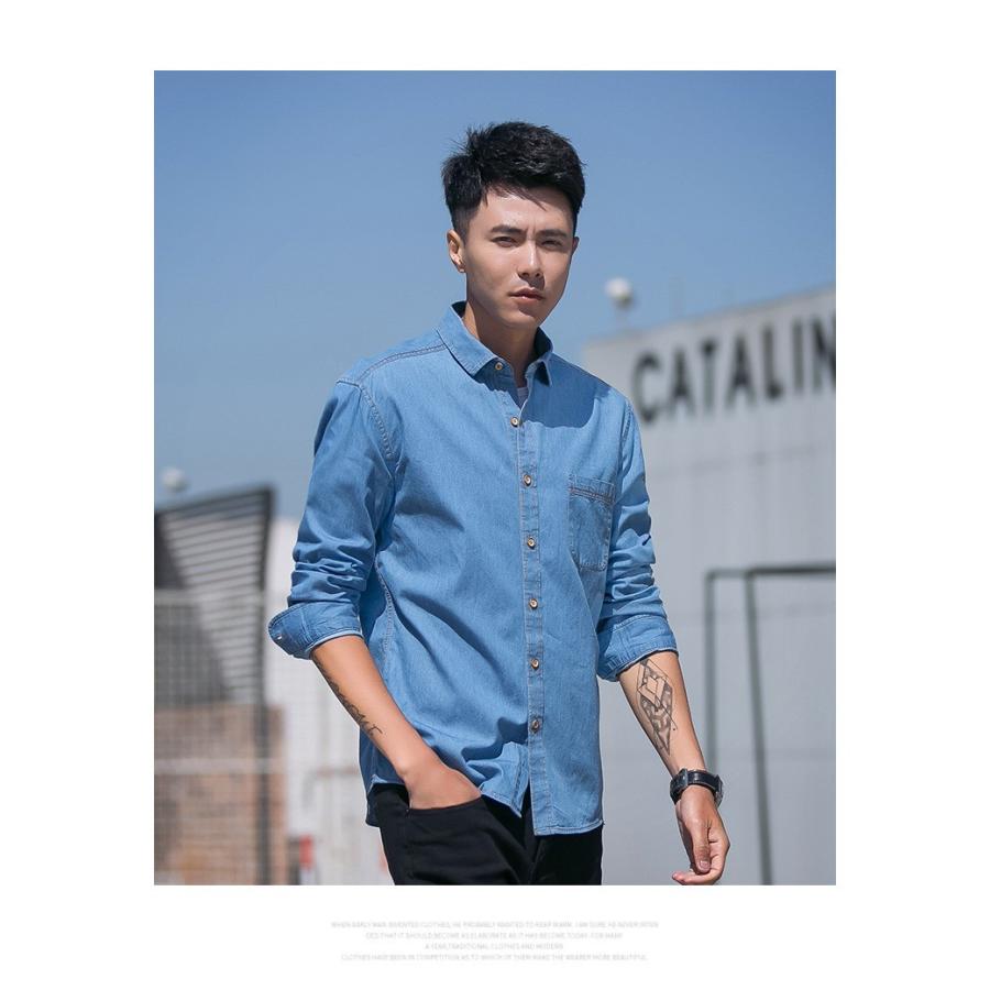 デニムシャツ メンズ カジュアル 長袖カジュアルシャツ ウォッシュ加工 デニムトップス | ホームアイホーム | 17