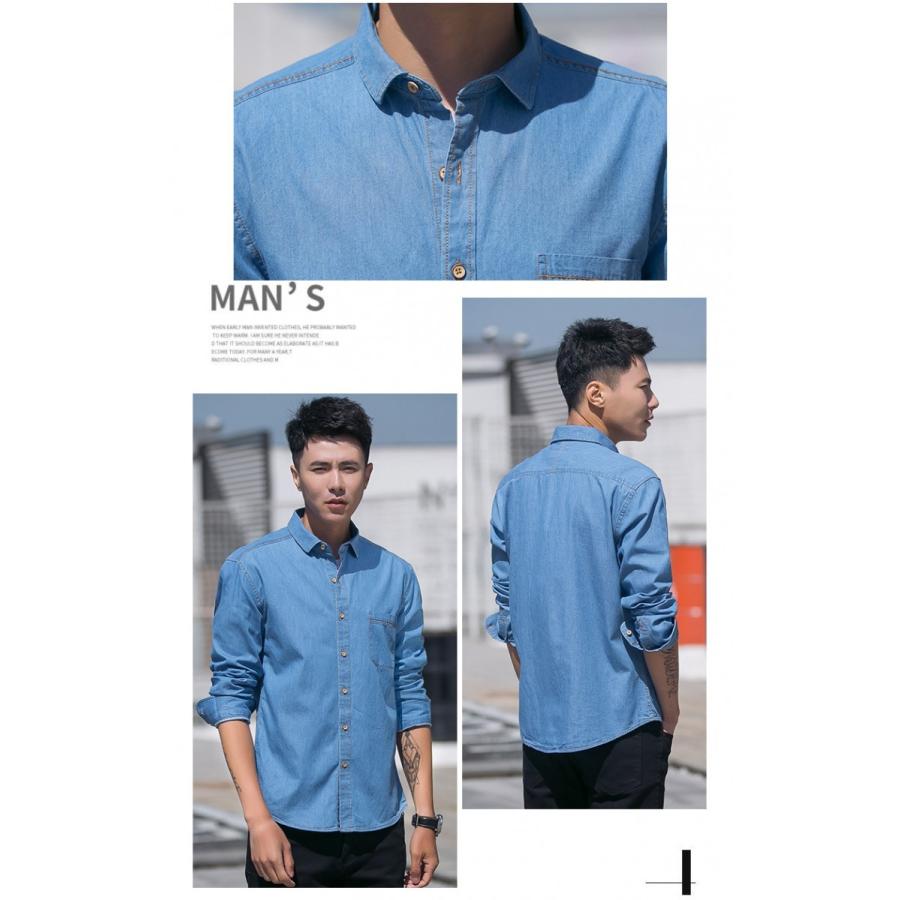 デニムシャツ メンズ カジュアル 長袖カジュアルシャツ ウォッシュ加工 デニムトップス | ホームアイホーム | 18