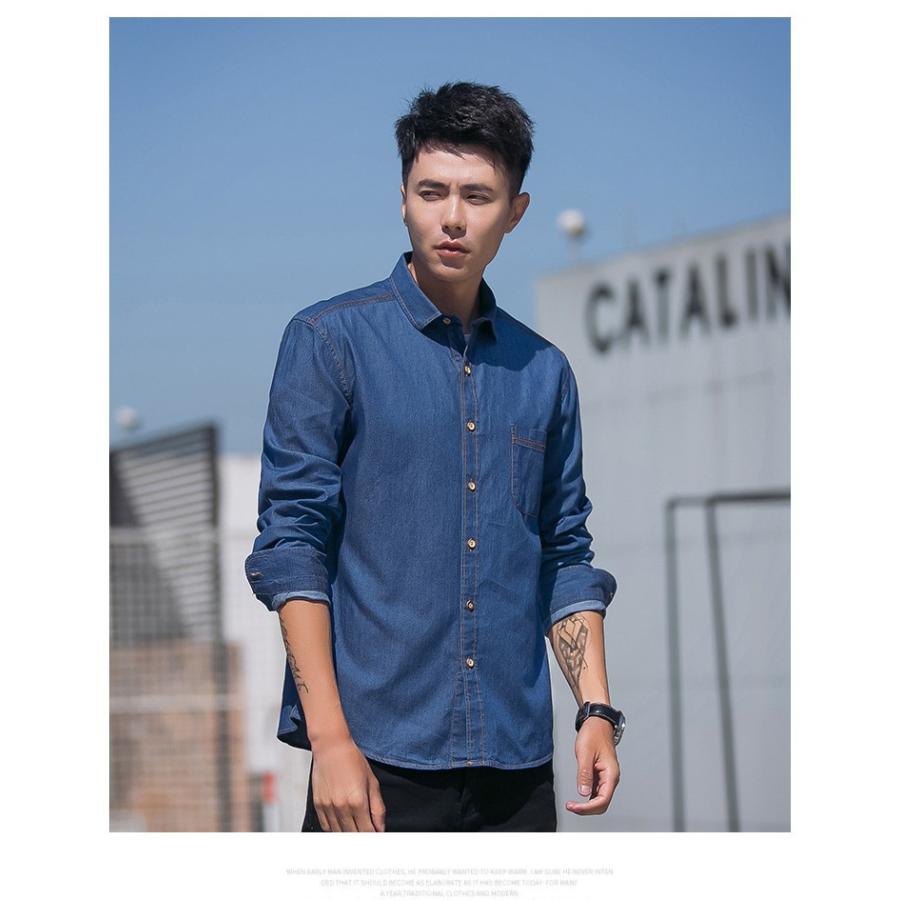 デニムシャツ メンズ カジュアル 長袖カジュアルシャツ ウォッシュ加工 デニムトップス | ホームアイホーム | 19