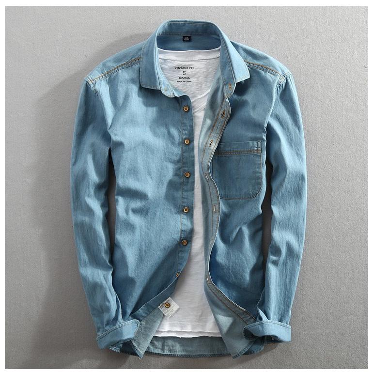デニムシャツ メンズ カジュアル 長袖カジュアルシャツ ウォッシュ加工 デニムトップス | ホームアイホーム | 06