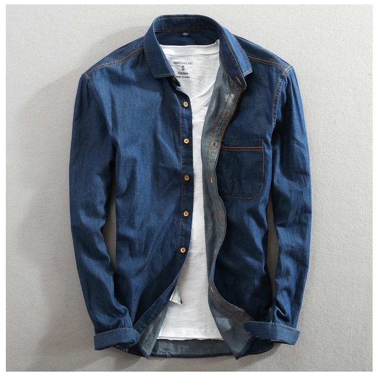 デニムシャツ メンズ カジュアル 長袖カジュアルシャツ ウォッシュ加工 デニムトップス | ホームアイホーム | 08