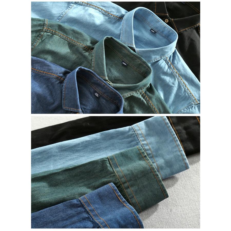 デニムシャツ メンズ カジュアル 長袖カジュアルシャツ ウォッシュ加工 デニムトップス | ホームアイホーム | 11