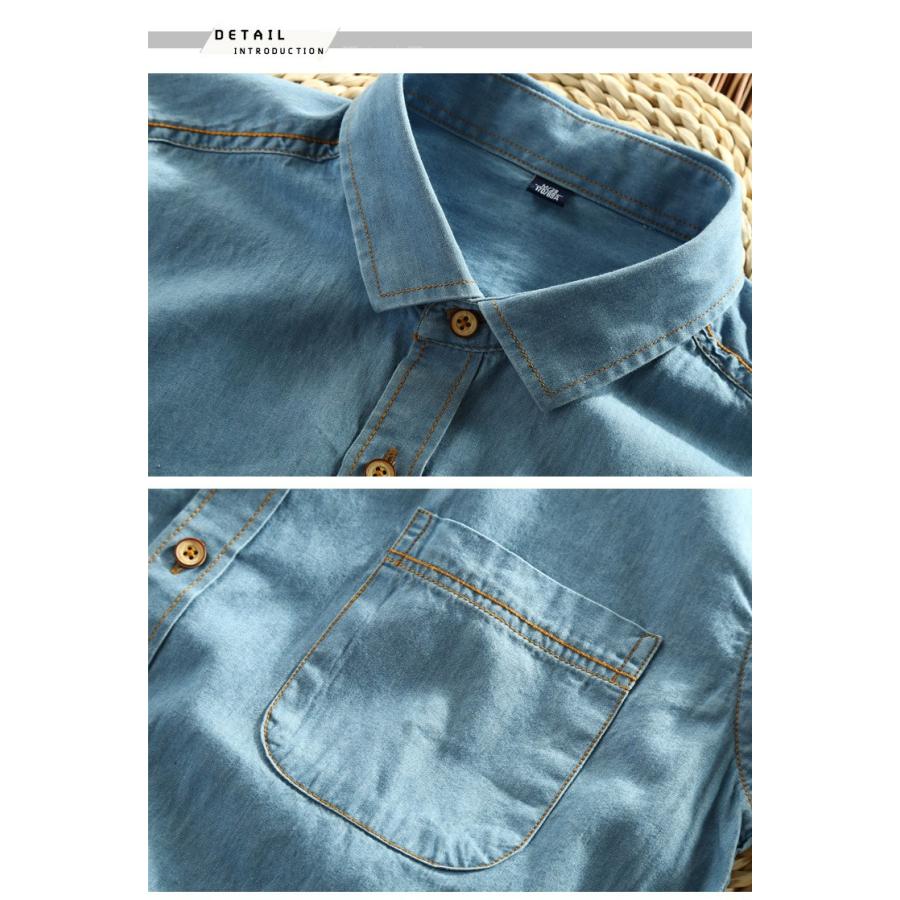デニムシャツ メンズ カジュアル 長袖カジュアルシャツ ウォッシュ加工 デニムトップス | ホームアイホーム | 12