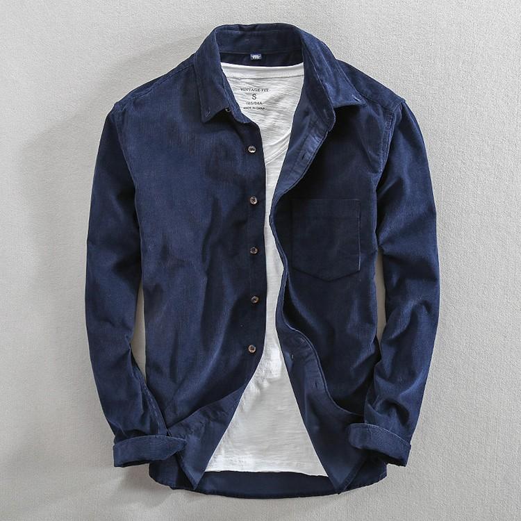 ボタンダウンシャツ メンズ 無地 長袖 コーデュロイシャツ 秋冬 コール天 保温 カジュアル | ホームアイホーム | 01