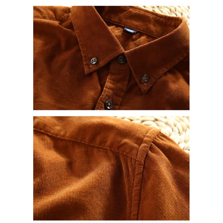 ボタンダウンシャツ メンズ 無地 長袖 コーデュロイシャツ 秋冬 コール天 保温 カジュアル | ホームアイホーム | 06