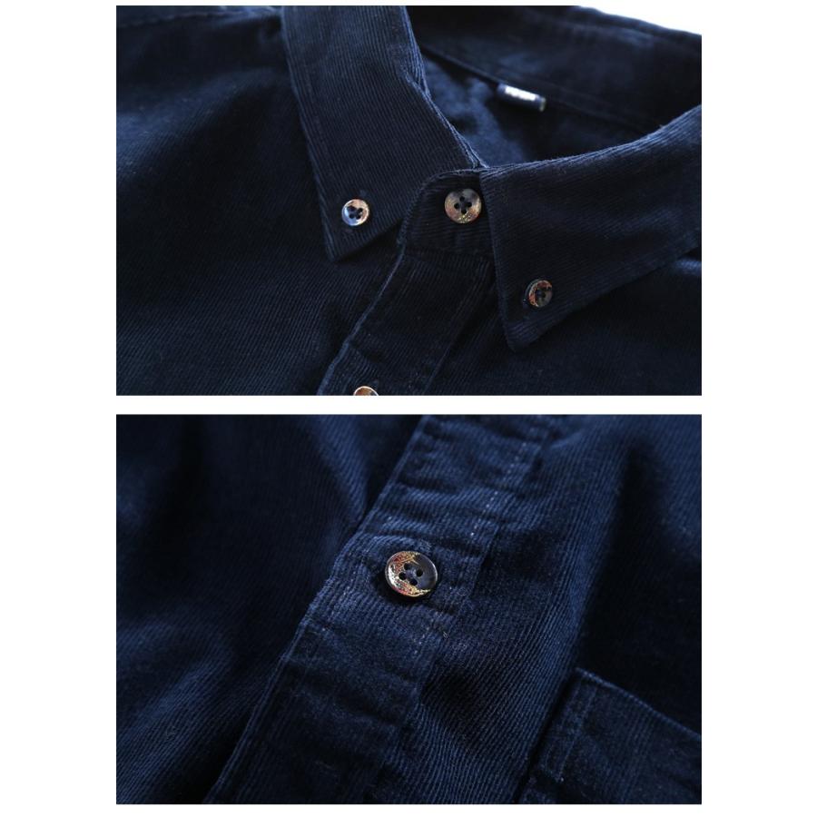 ボタンダウンシャツ メンズ 無地 長袖 コーデュロイシャツ 秋冬 コール天 保温 カジュアル | ホームアイホーム | 08