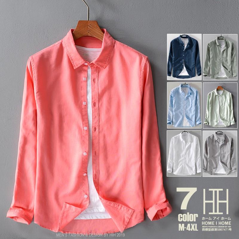 リネンシャツ メンズ 無地 長袖 カジュアルシャツ 春夏 カラフル 通気 リネン 綿 麻 | ホームアイホーム